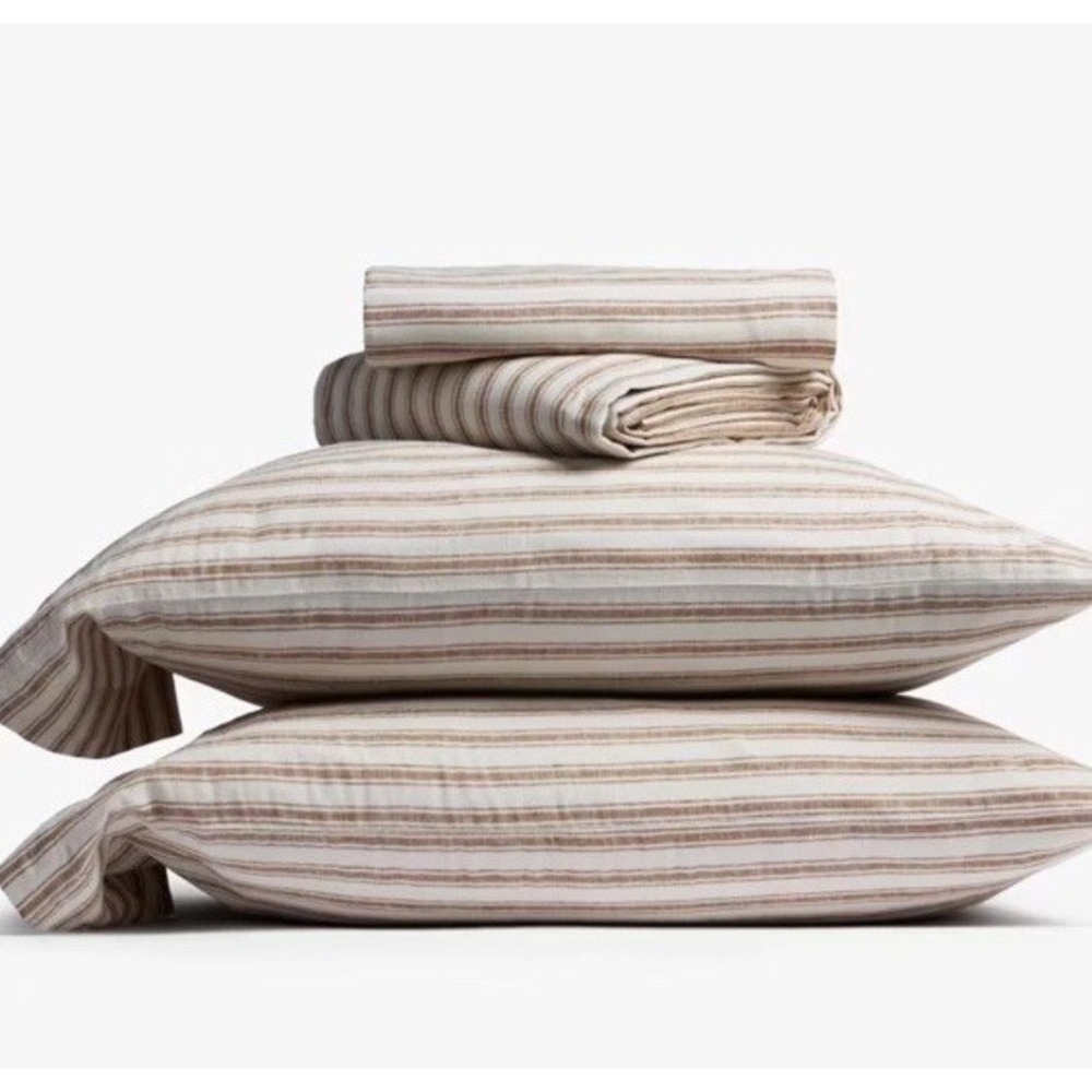 Relaxed Linen Stripe Sheet Set - Parachute Size QUEEN Pecan & Parchment